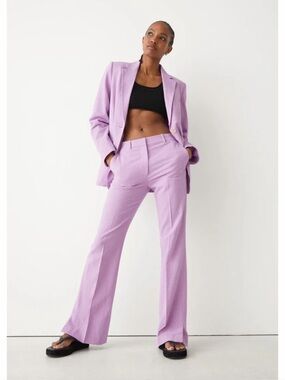 & Other Stories Flared Linen Trouser Lilac Purple Size 36 Slit Hem High Waist